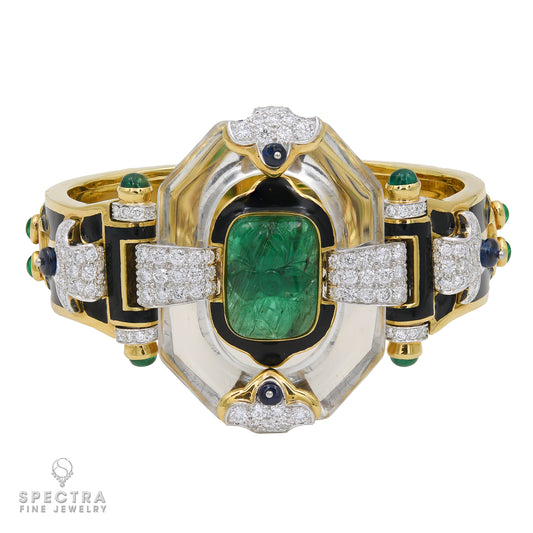 David Webb Cross River Emerald Diamond Bangle Bracelet