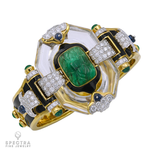 David Webb Cross River Emerald Diamond Bangle Bracelet