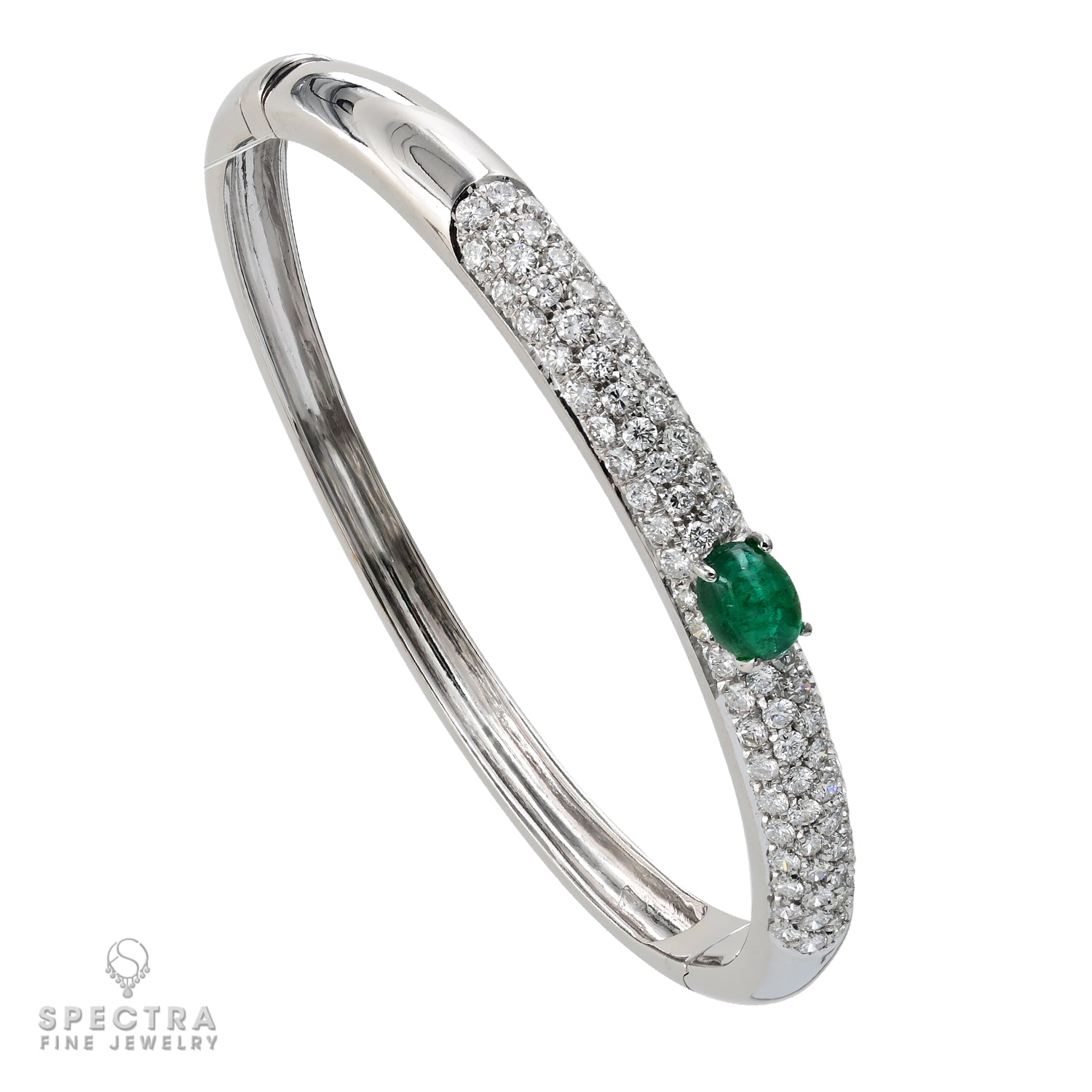 Modern Elegance: Pave Bombe Bangle with Oval Emeralds