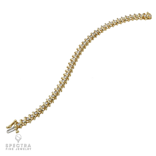 Contemporary Yellow Gold Diamond Coil Tennis Line Bracelet 3.78ct