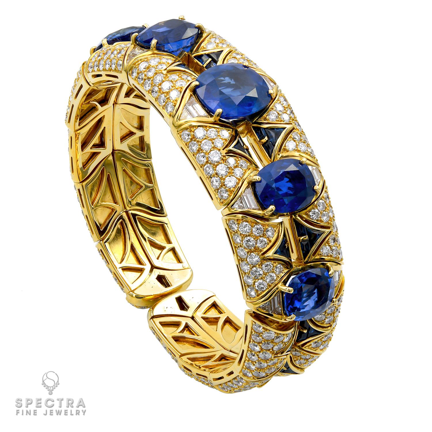 Bulgari Burmese Ceylon Sapphire Diamond Cuff Bracelet