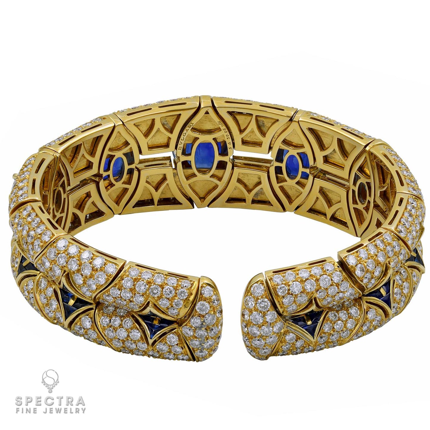 Bulgari Burmese Ceylon Sapphire Diamond Cuff Bracelet