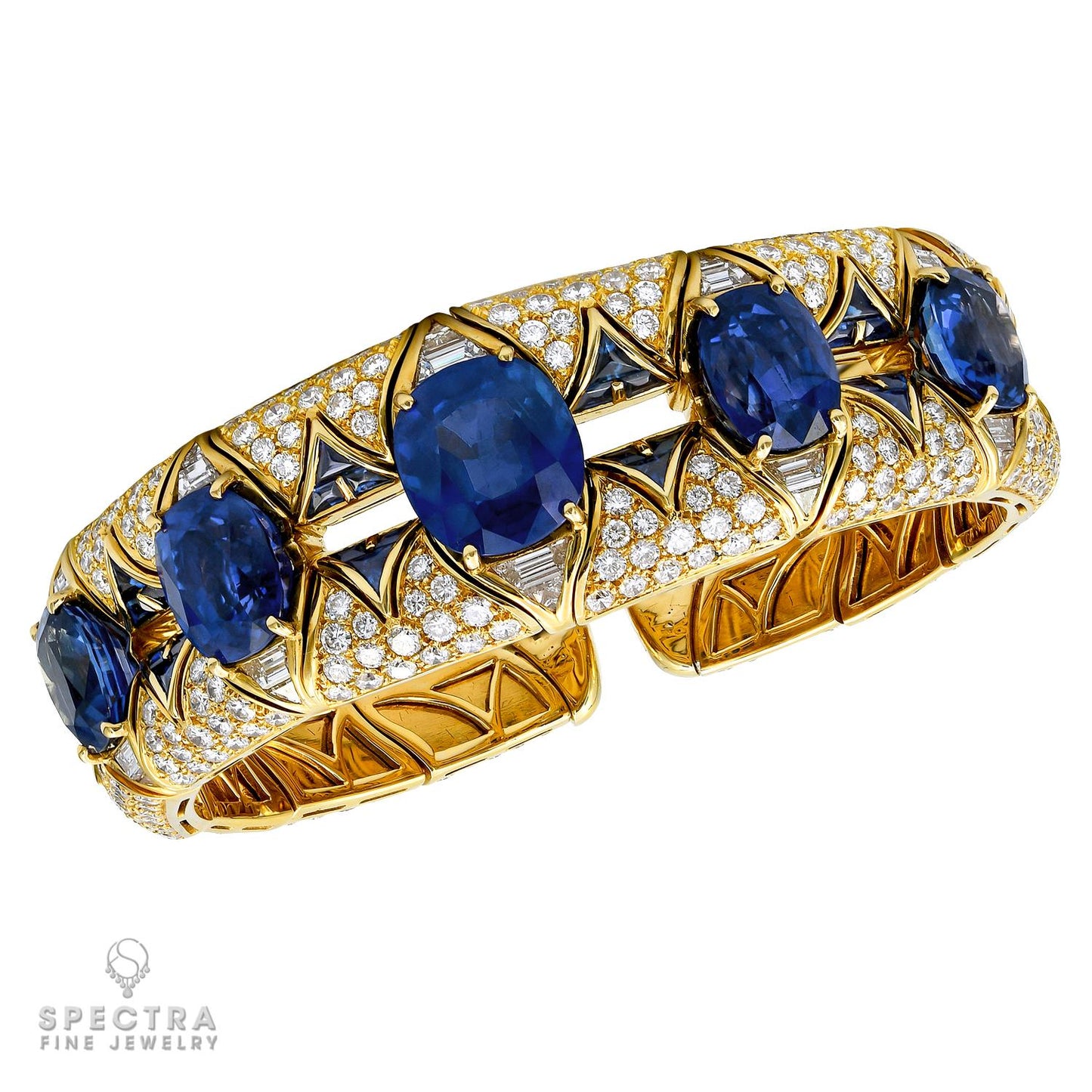 Bulgari Burmese Ceylon Sapphire Diamond Cuff Bracelet