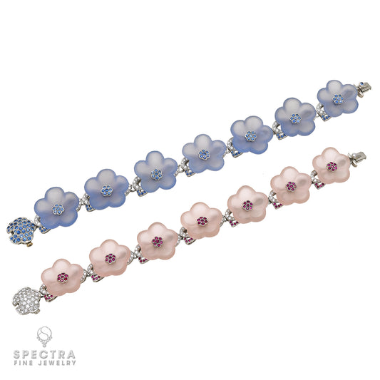 Tiffany & Co. Rock Crystal Quartz Diamond Flower Bracelet Pair