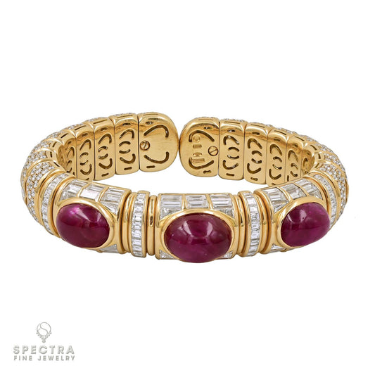 Bulgari 33.86 ct Ruby & Diamond Bracelet in 18K Gold – Signed Estate