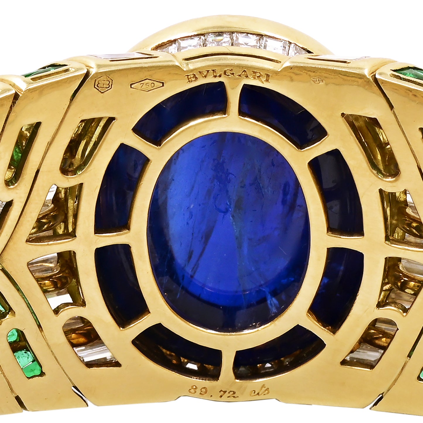 Bulgari 89.72 ct Sapphire, Emerald & Diamond Bangle in 18K Gold