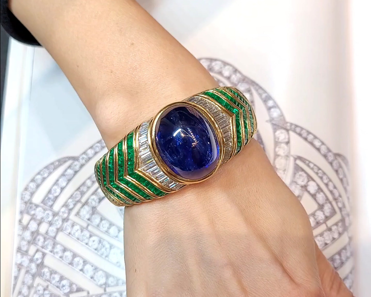 Bulgari 89.72 ct Sapphire, Emerald & Diamond Bangle in 18K Gold