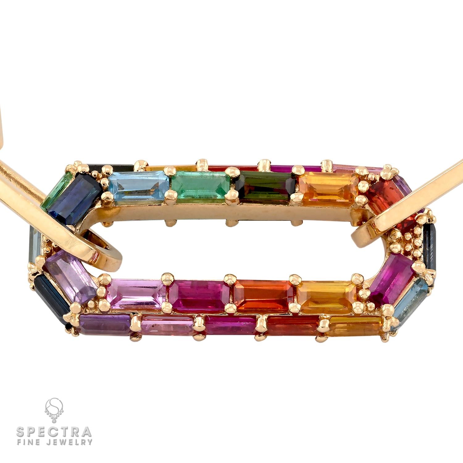 14K Yellow Gold Multi-Gemstone Paperclip Bracelet, 6.75 in