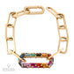 14K Yellow Gold Multi-Gemstone Paperclip Bracelet, 6.75 in