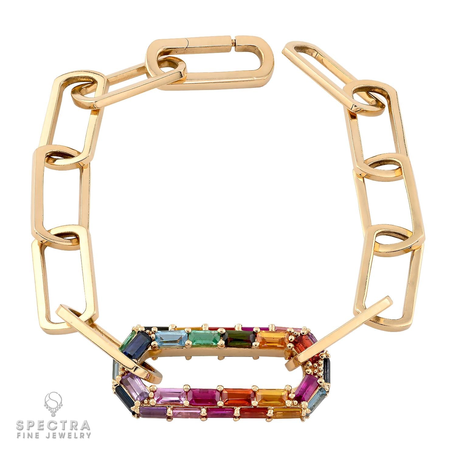 14K Yellow Gold Multi-Gemstone Paperclip Bracelet, 6.75 in