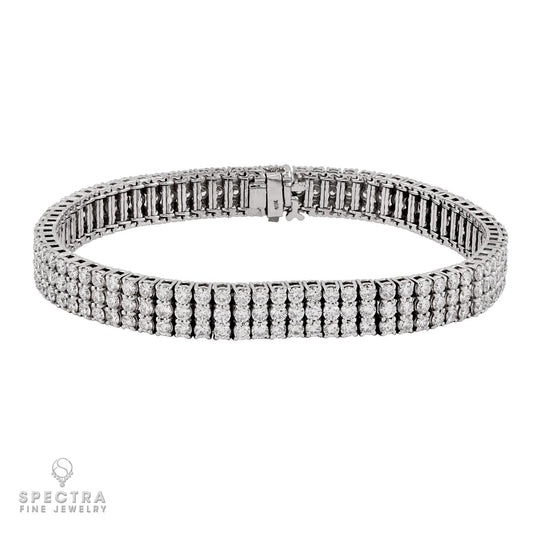 3-Row Diamond Bracelet in 18K White Gold, 16.0 Carats