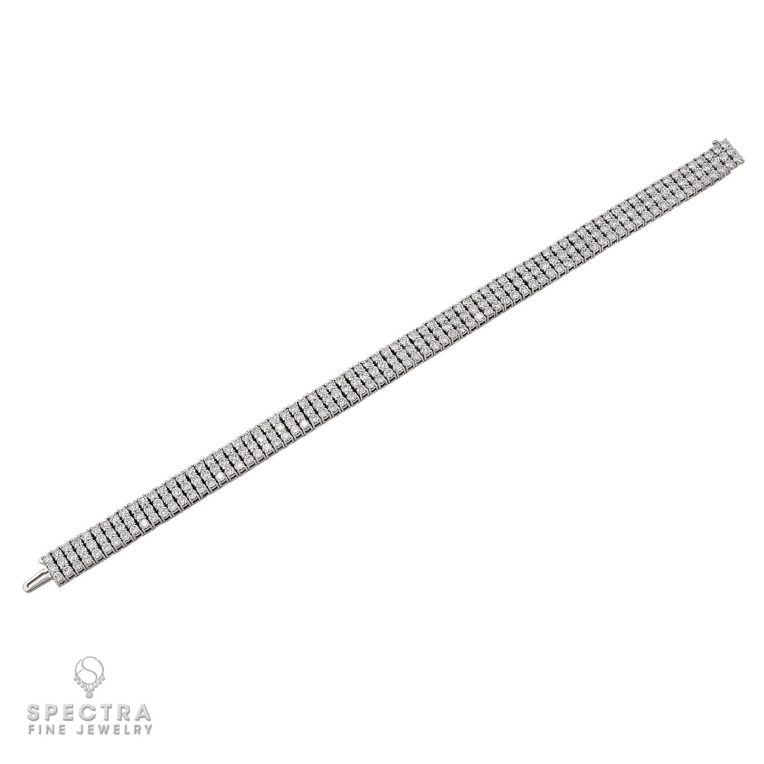 3-Row Diamond Bracelet in 18K White Gold, 16.0 Carats