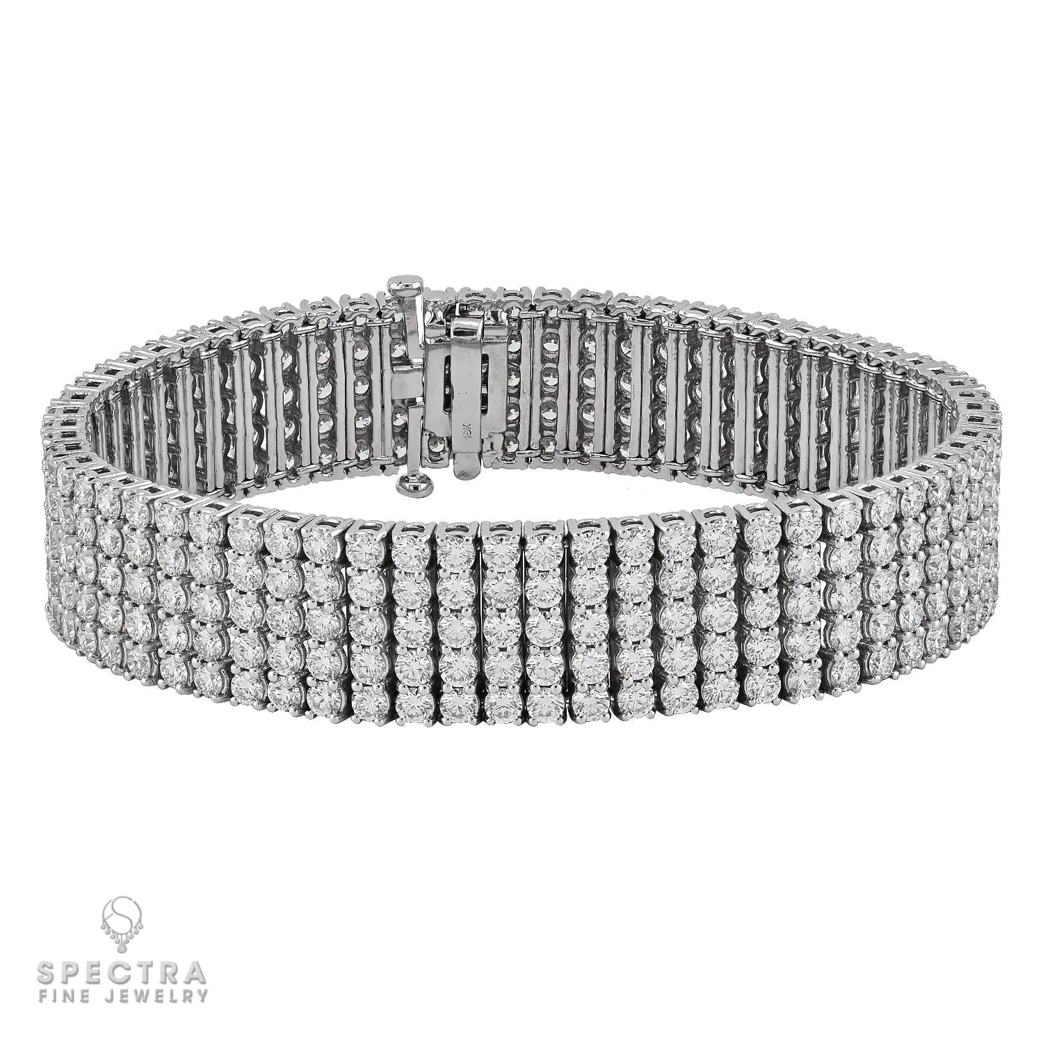 5-Row Diamond Bracelet in 18K White Gold, 32.0 Carats