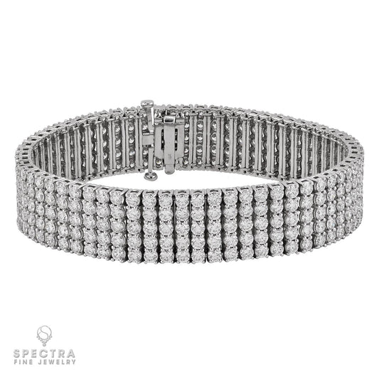 5-Row Diamond Bracelet in 18K White Gold, 32.0 Carats