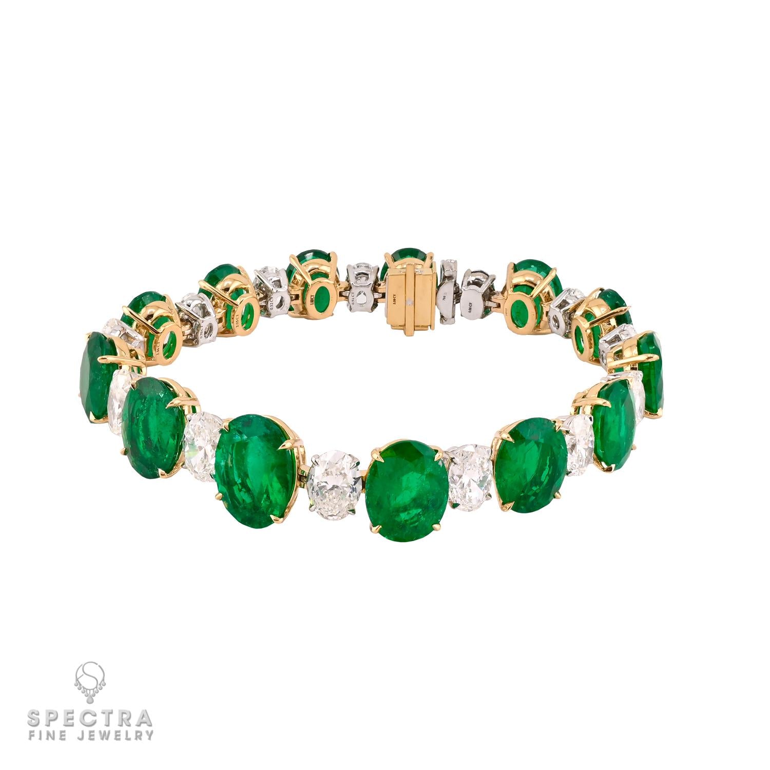 36.27 cts. Colombian Emerald & Diamond Bracelet in 18K Gold