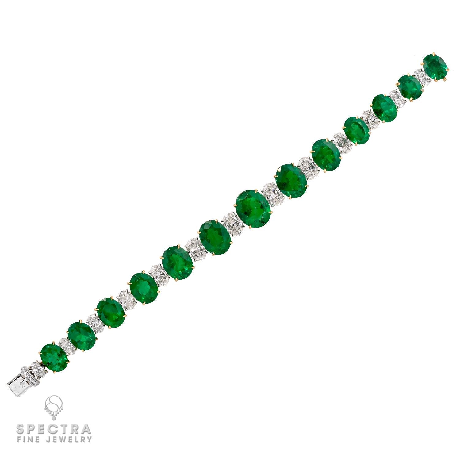36.27 cts. Colombian Emerald & Diamond Bracelet in 18K Gold