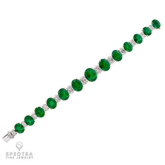 36.27 cts. Colombian Emerald & Diamond Bracelet in 18K Gold