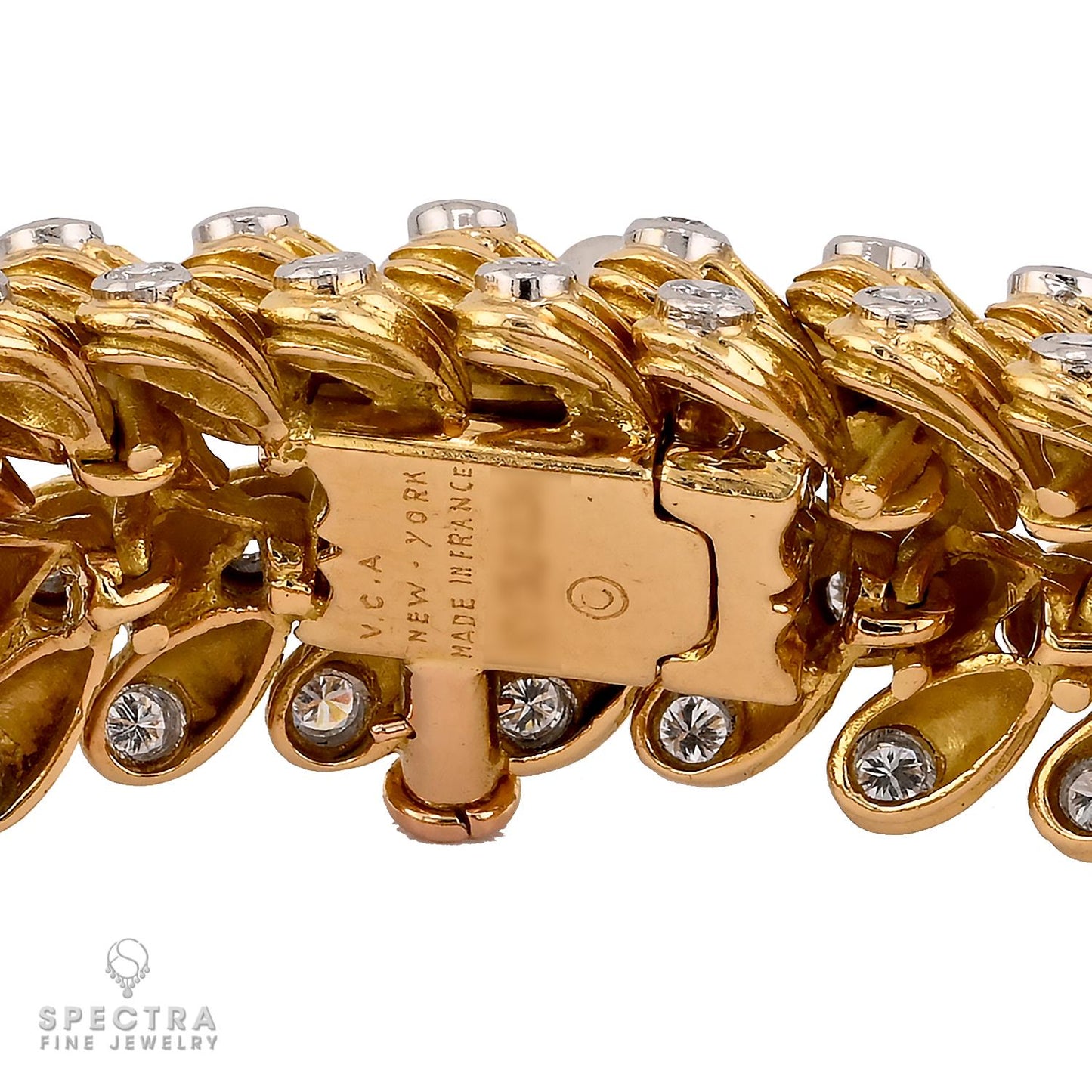 Signed Van Cleef & Arpels Diamond Fluted Bracelet, 1950s