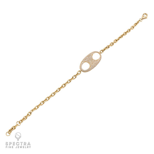 14k Yellow Gold Pave Diamond Oval-Link  Bracelet