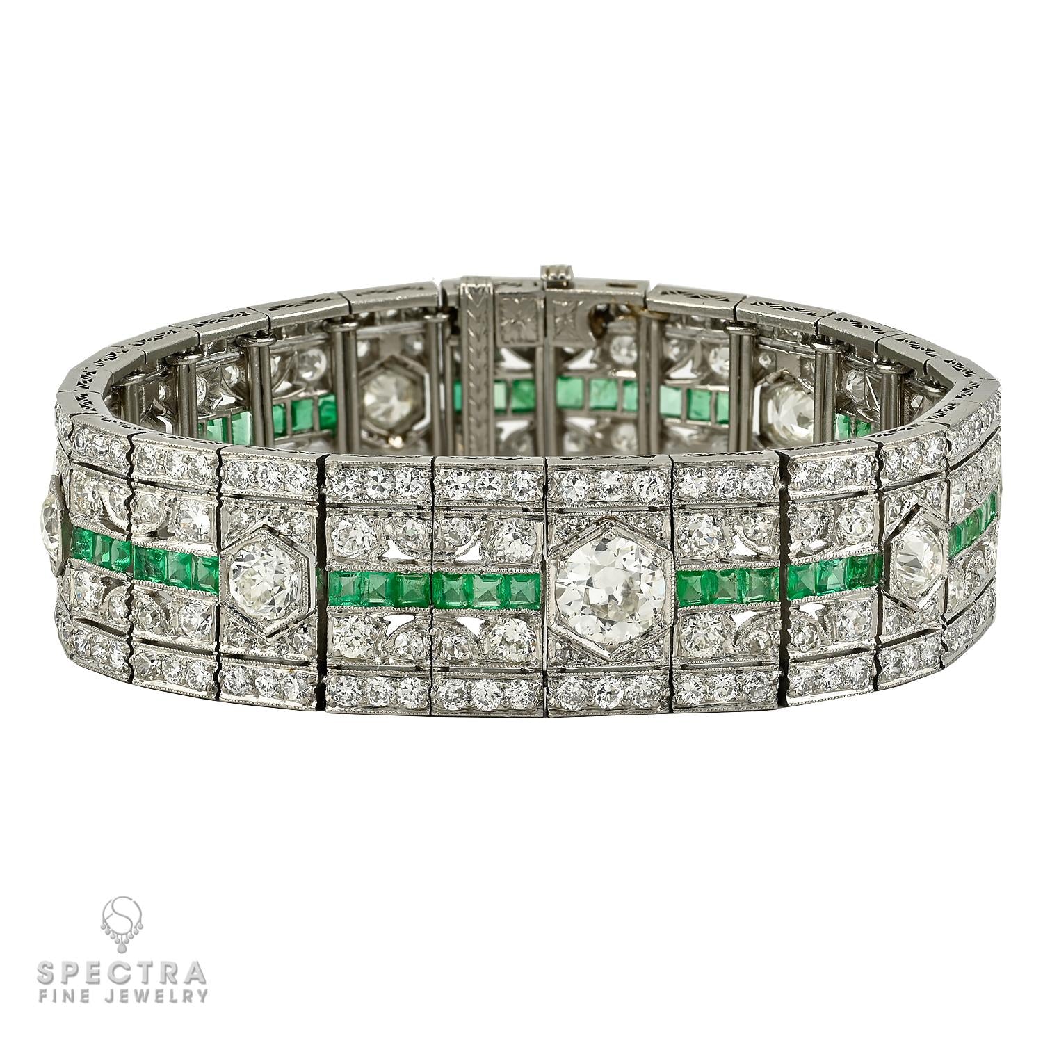 Art Deco Platinum Diamond & Emerald Bracelet