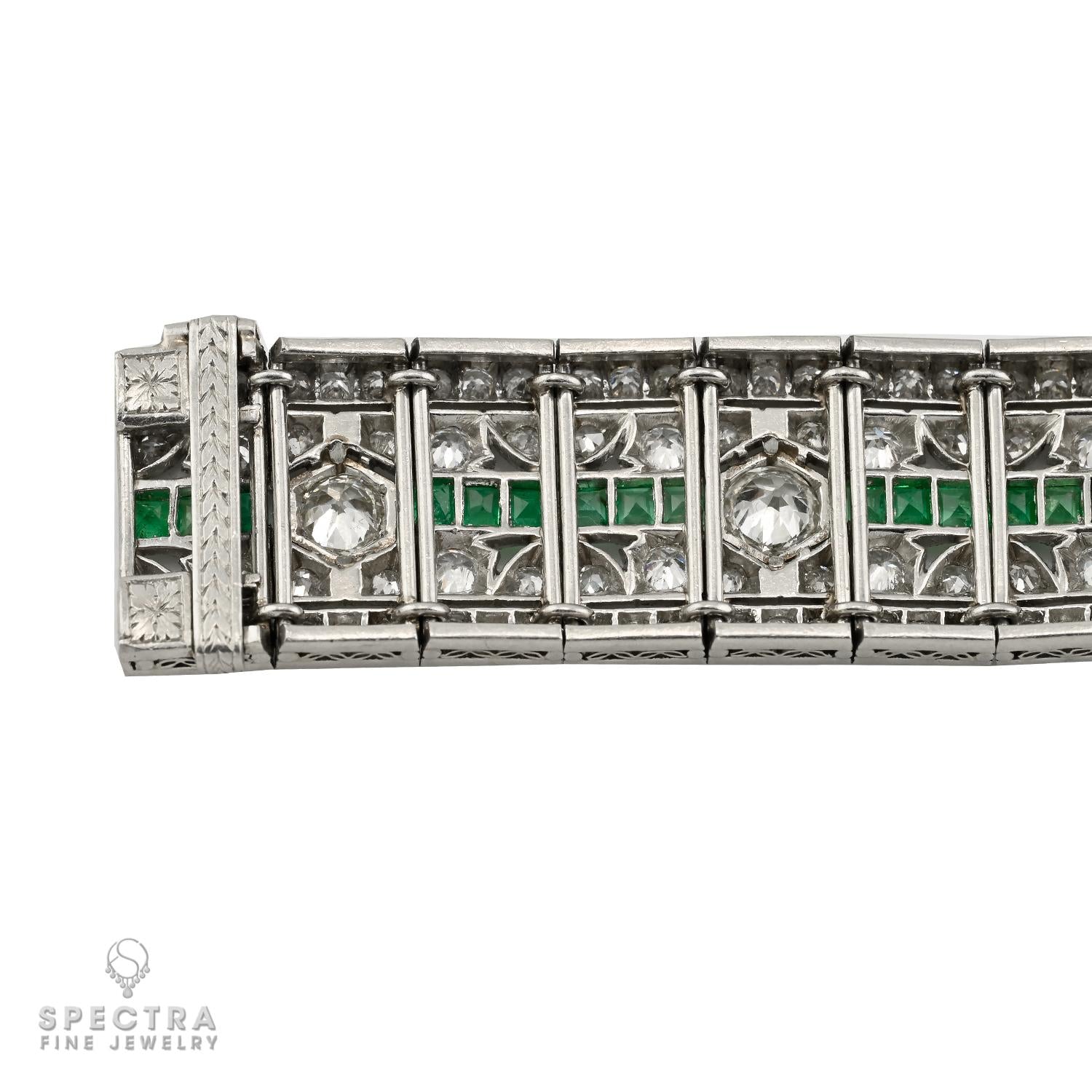 Art Deco Platinum Diamond & Emerald Bracelet