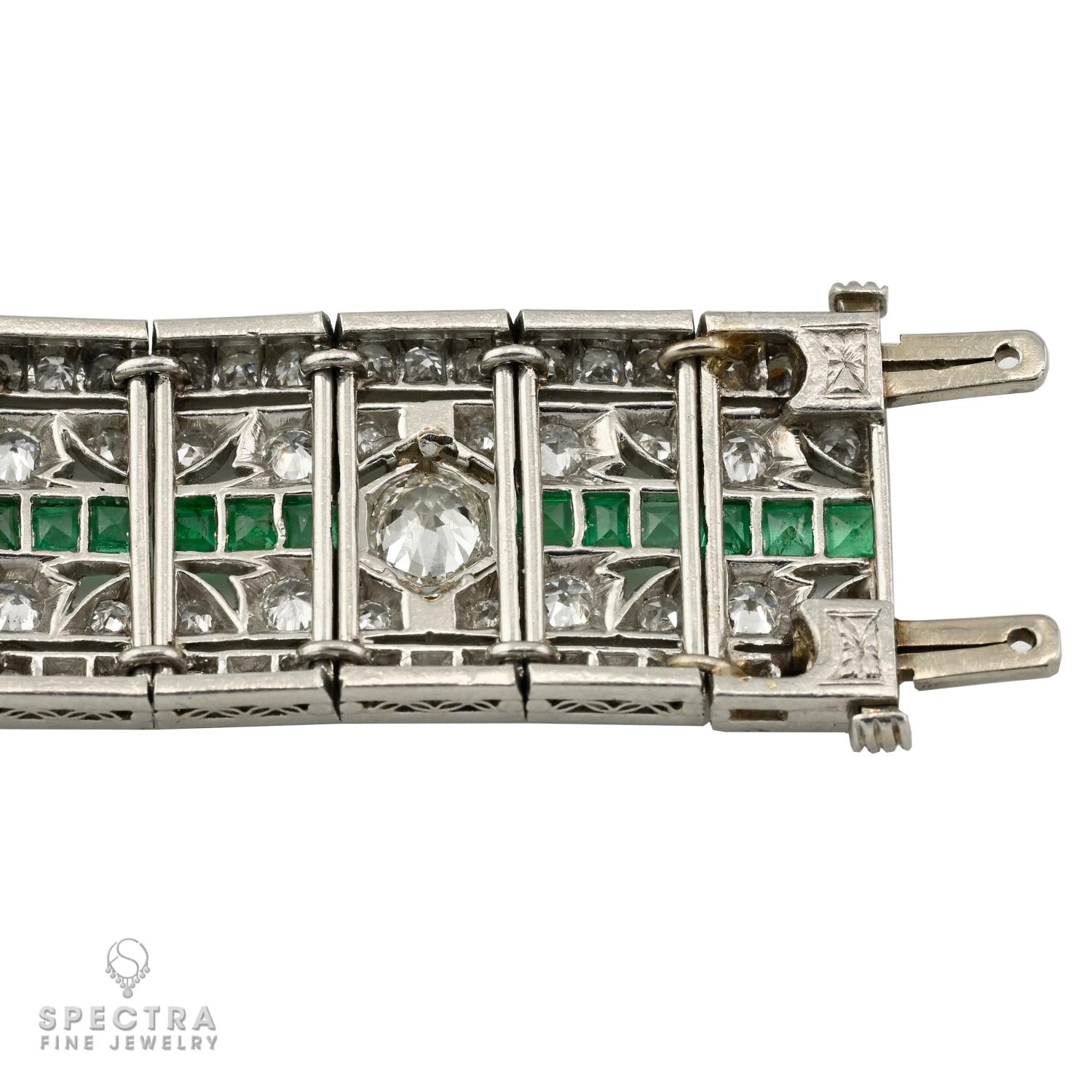 Art Deco Platinum Diamond & Emerald Bracelet