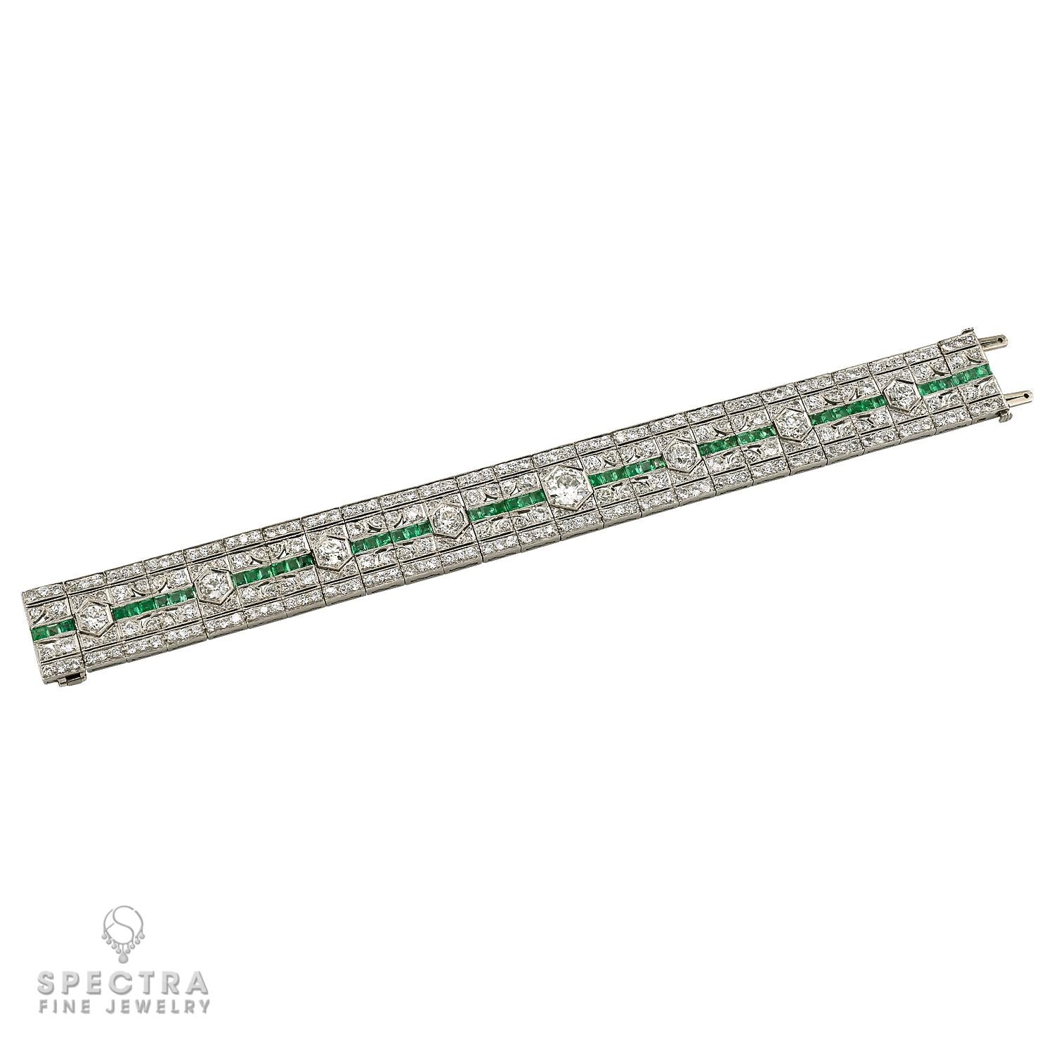 Art Deco Platinum Diamond & Emerald Bracelet