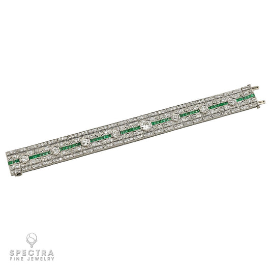 Art Deco Platinum Diamond & Emerald Bracelet