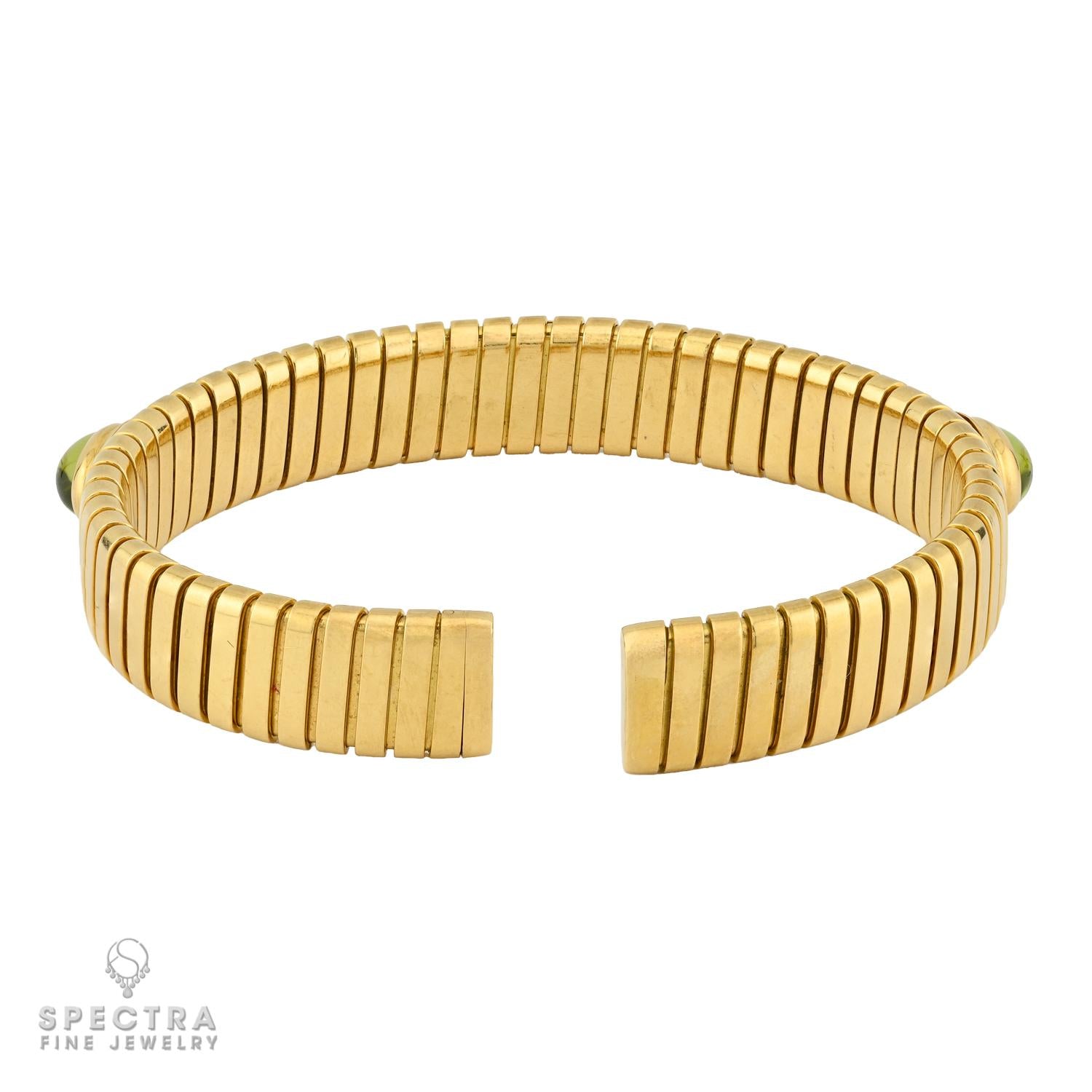 Bulgari Green Tourmaline & 18k Yellow Gold Tubogas Cuff Bracelet | Spectra
