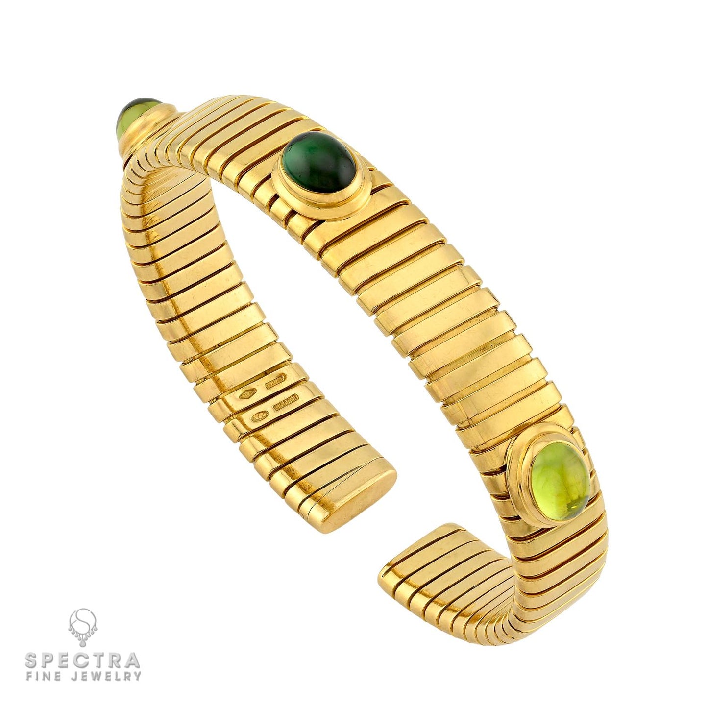 Bulgari Green Tourmaline & 18k Yellow Gold Tubogas Cuff Bracelet | Spectra