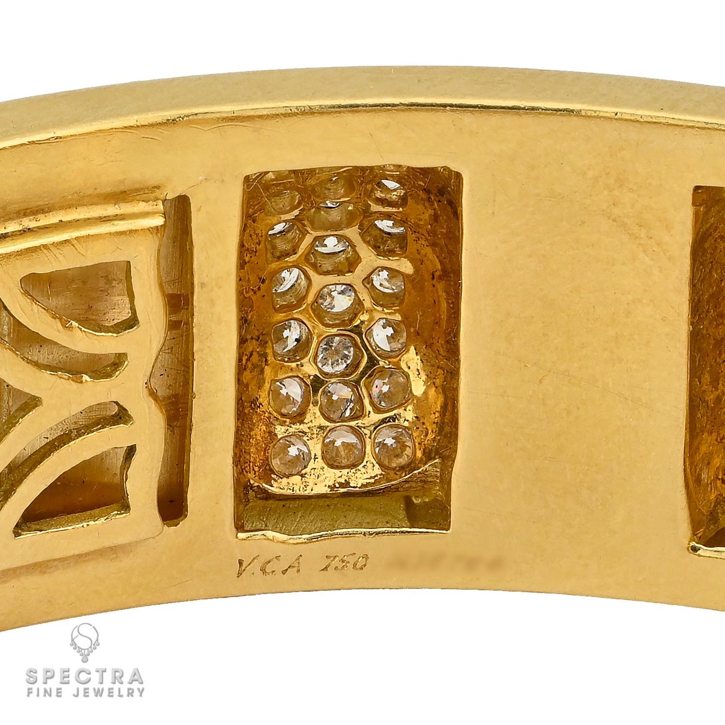 Van Cleef & Arpels 18k Gold Coral & Diamond Bangle Bracelet | Spectra