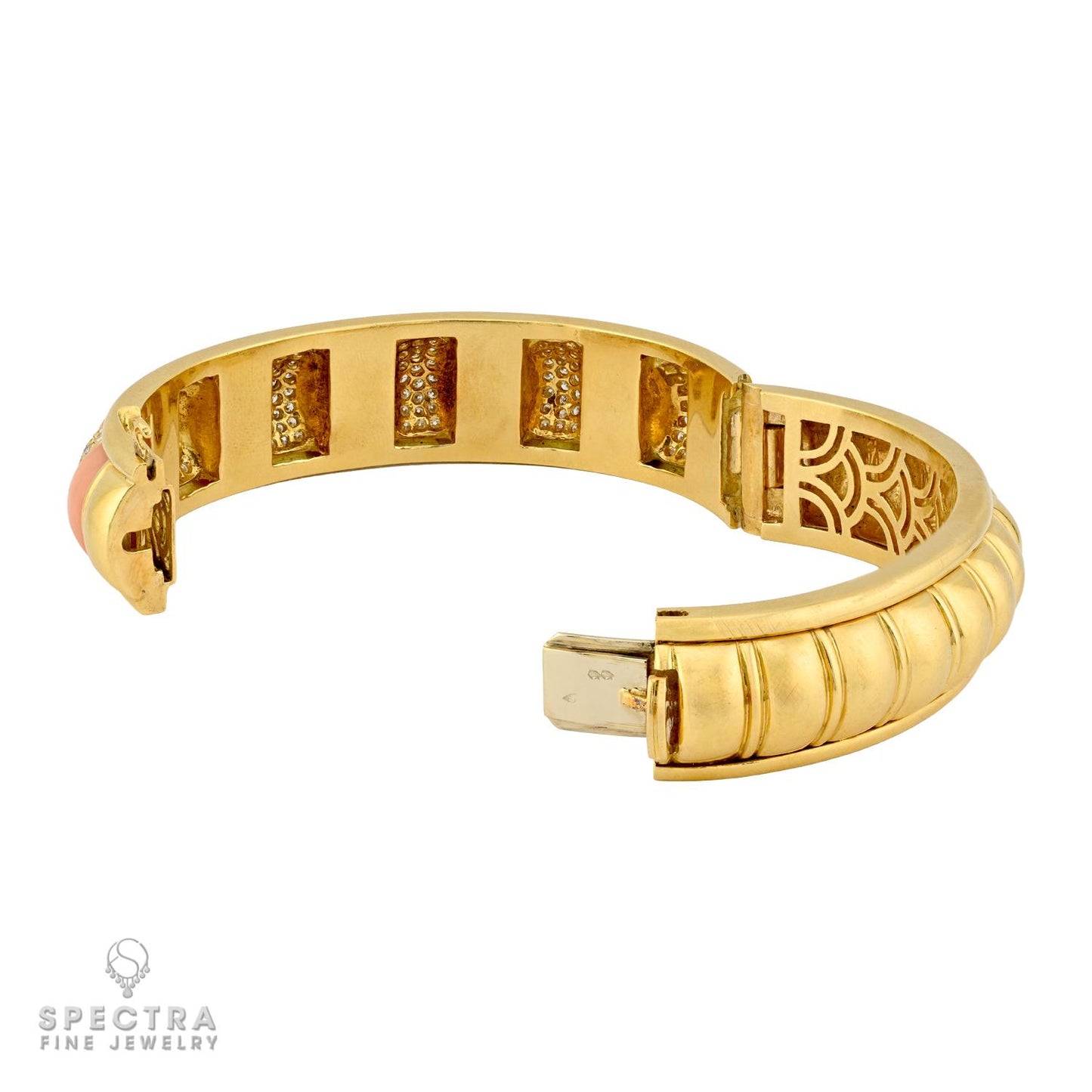 Van Cleef & Arpels 18k Gold Coral & Diamond Bangle Bracelet | Spectra