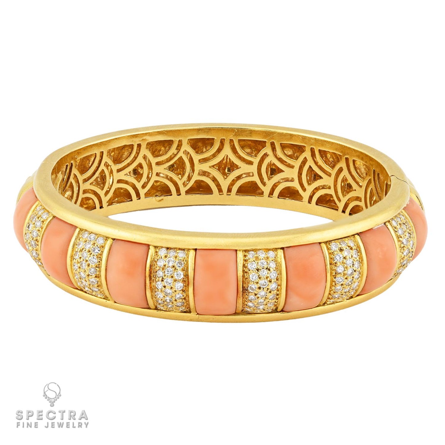 Van Cleef & Arpels 18k Gold Coral & Diamond Bangle Bracelet | Spectra