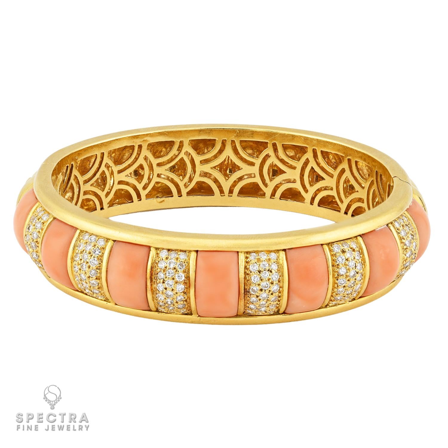 Van Cleef & Arpels 18k Gold Coral & Diamond Bangle Bracelet | Spectra