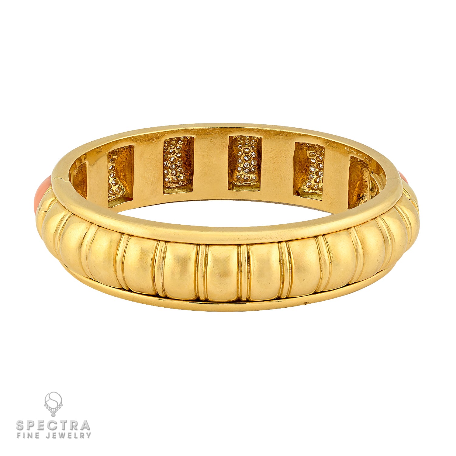 Van Cleef & Arpels 18k Gold Coral & Diamond Bangle Bracelet | Spectra