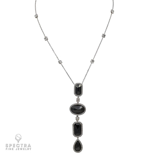 Spectra Fine Jewelry Black and White Diamond Pendant Platinum Necklace