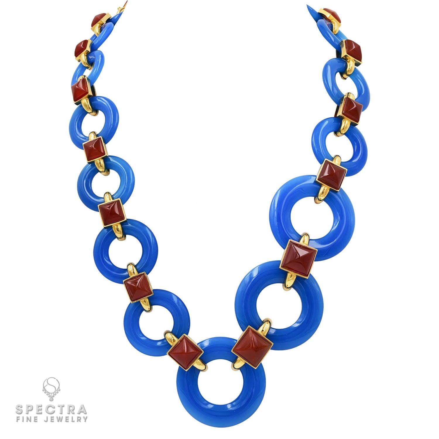 Aldo Cipullo Blue Agate Carnelian Gold Necklace