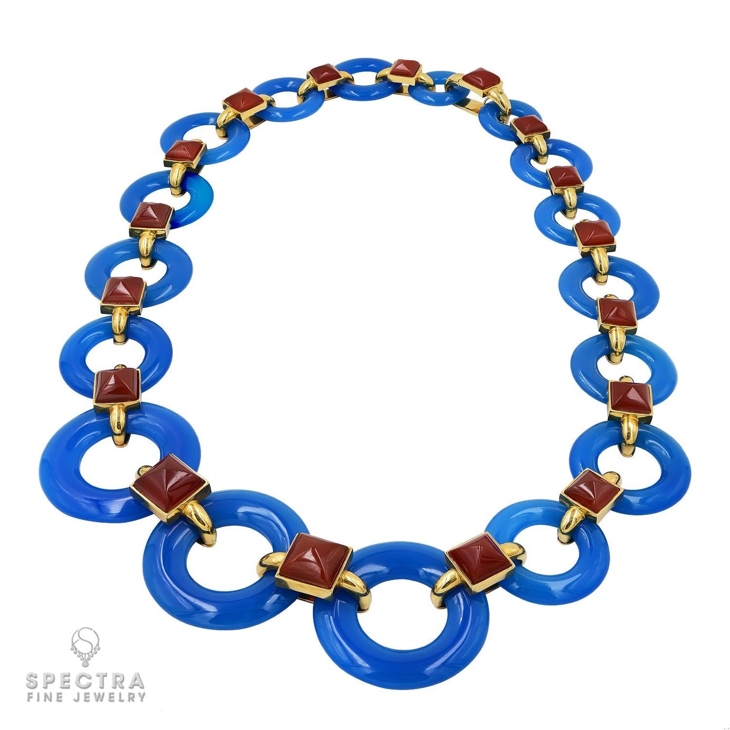 Aldo Cipullo Blue Agate Carnelian Gold Necklace