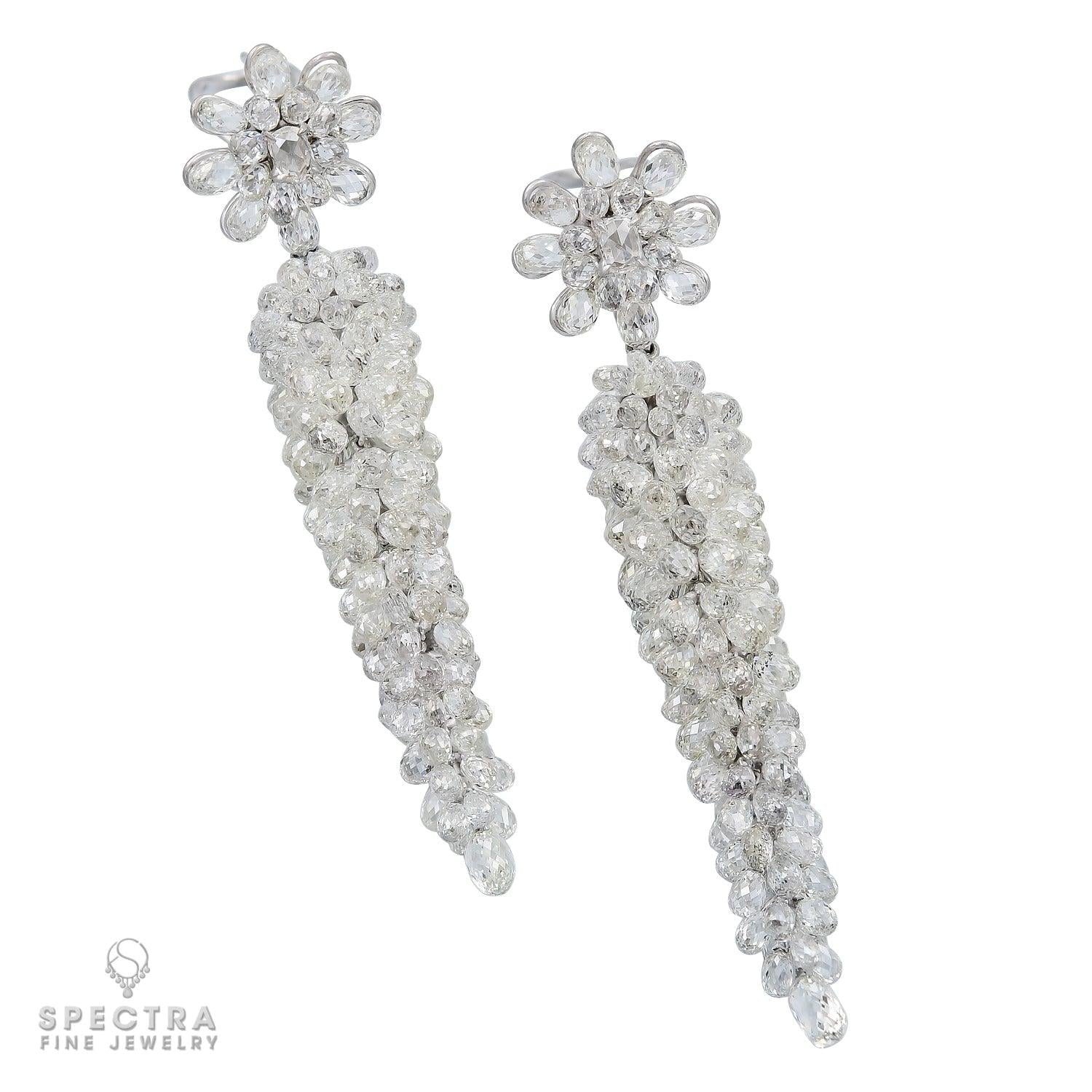 Briolette Diamond Cluster Fringe Long Drop Earrings