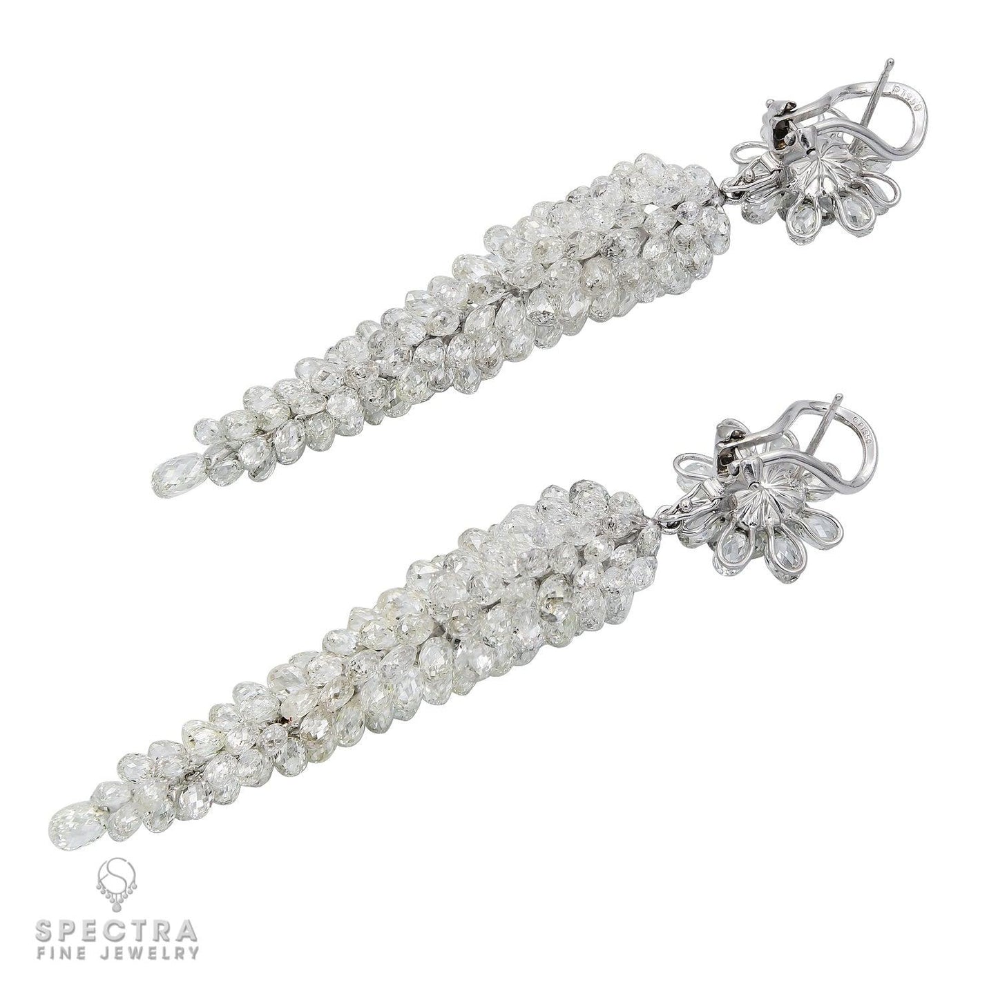 Briolette Diamond Cluster Fringe Long Drop Earrings