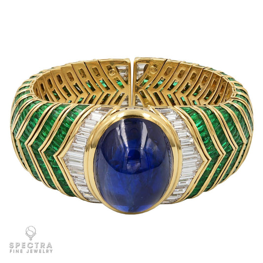 Bulgari 89.72ct Sapphire, Emerald Diamond Bangle