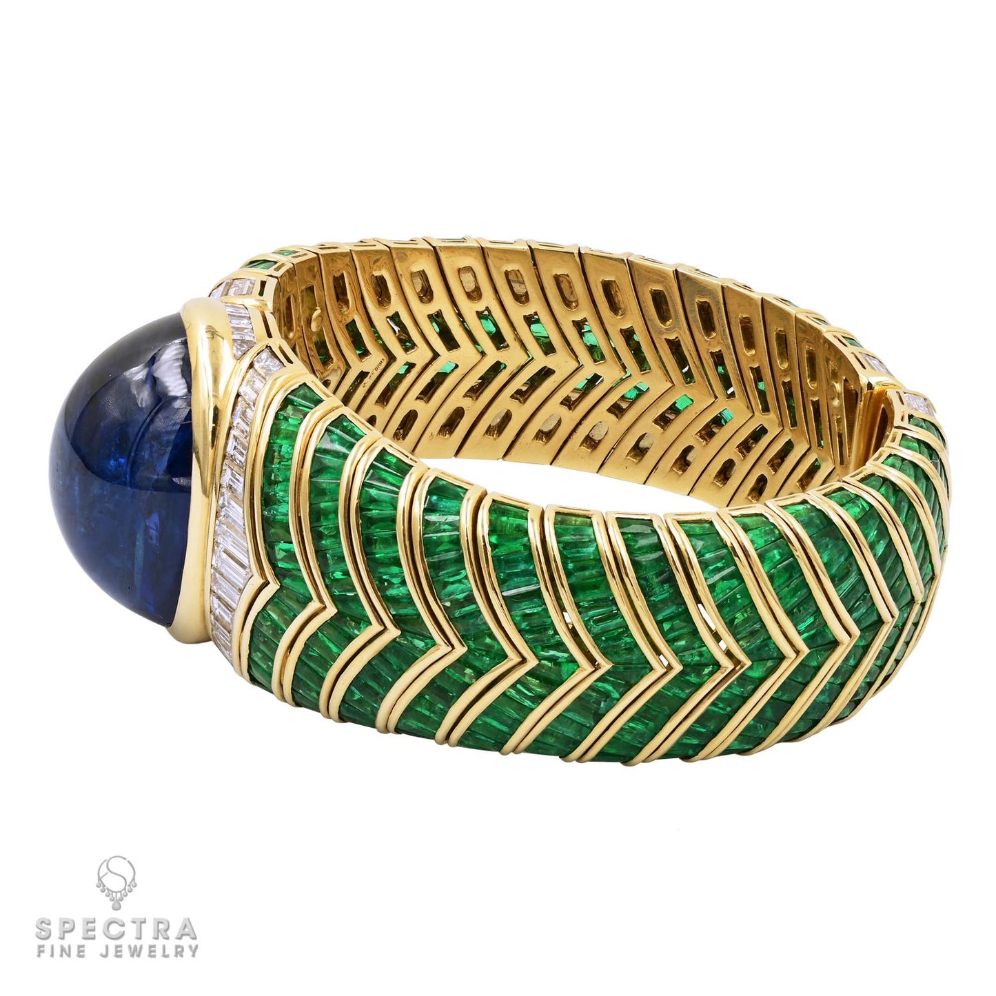 Bulgari 89.72ct Sapphire, Emerald Diamond Bangle