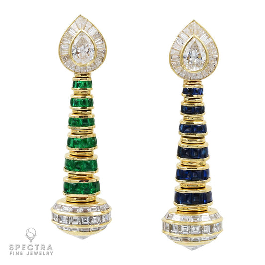 Bulgari Diamond Emerald Sapphire Earrings