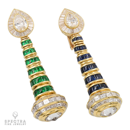 Bulgari Diamond Emerald Sapphire Earrings