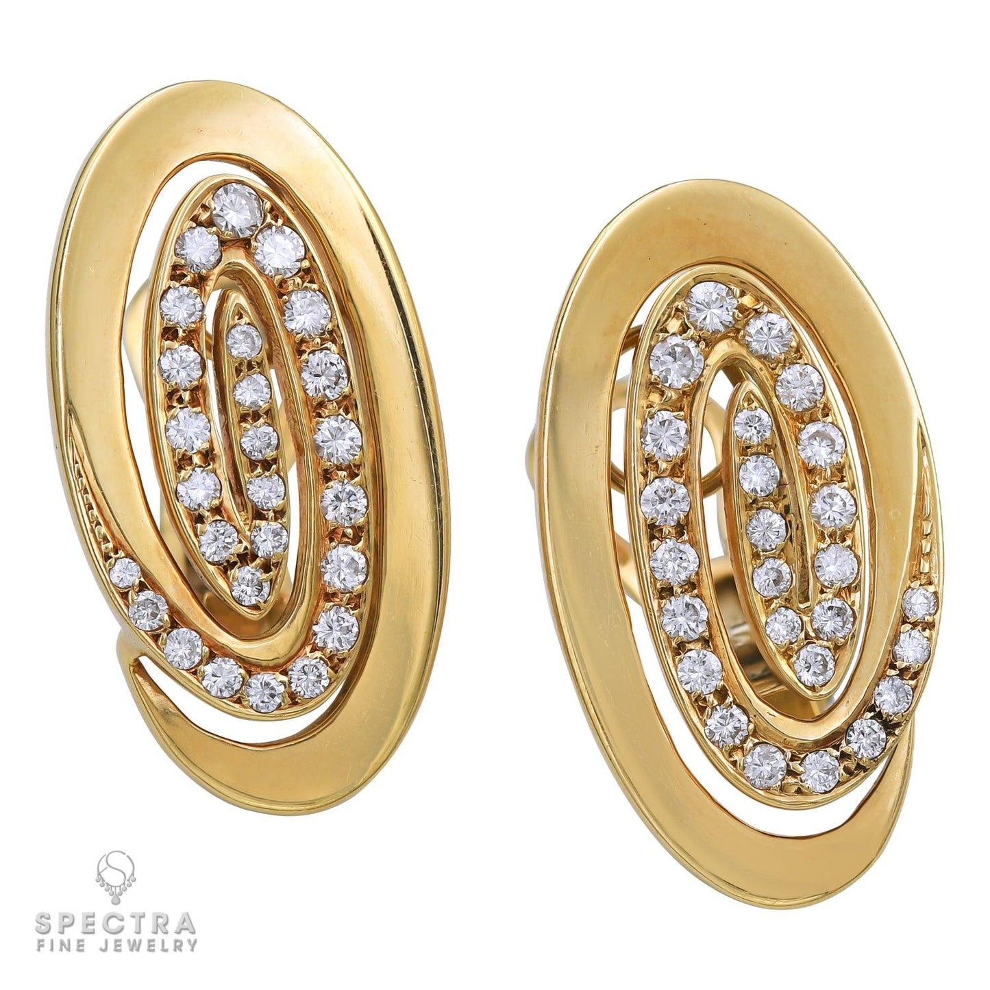 Bulgari Diamond Spiral Oval Button Earrings