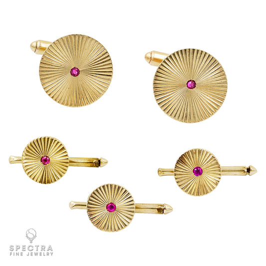 Mid-Century-Style Vintage Ruby Gold Cufflinks