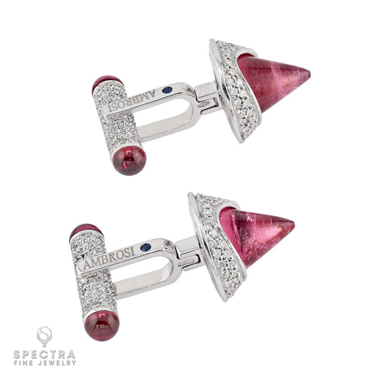 Ambrosi Diamond and Rubellite Cufflinks in 18K White Gold