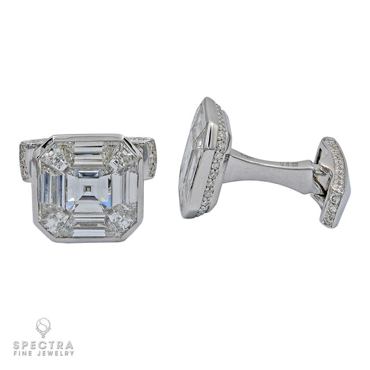 Invisibly set Diamond and 18kt White Gold Cufflinks