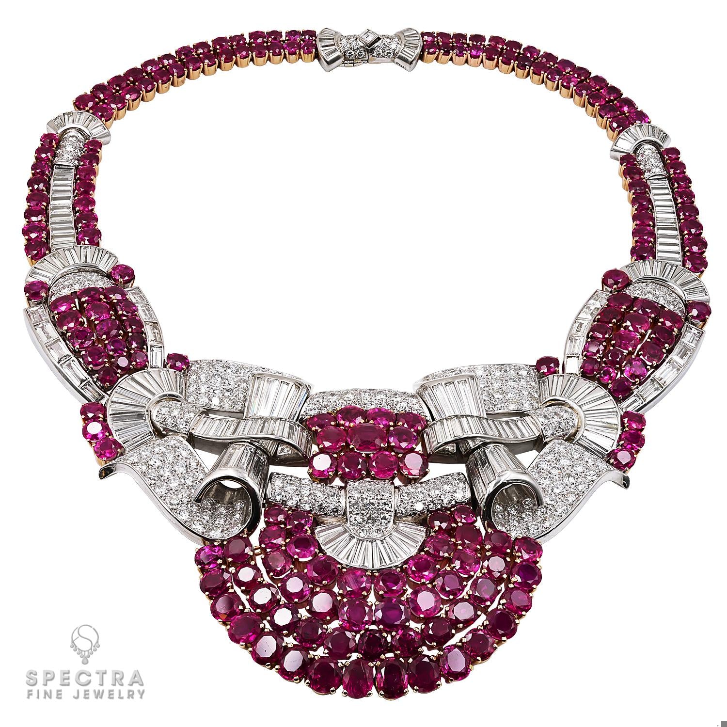 Burma No Heat Ruby & Diamond Necklace in Platinum & 18K Gold