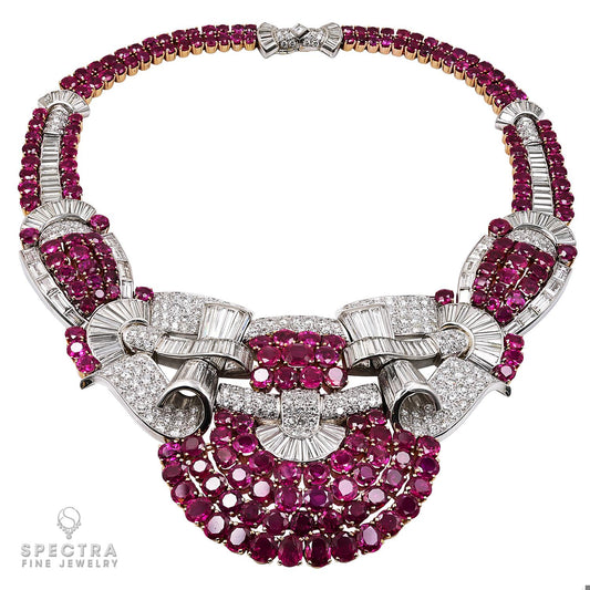 Burma No Heat Ruby & Diamond Necklace in Platinum & 18K Gold